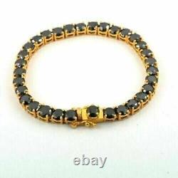 18Ct Lab Created Round Black Diamond 7 Tennis Bracelet 14K Yellow Gold Over 925