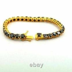 18Ct Lab Created Round Black Diamond 7 Tennis Bracelet 14K Yellow Gold Over 925