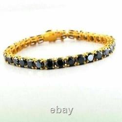 18Ct Lab Created Round Black Diamond 7 Tennis Bracelet 14K Yellow Gold Over 925