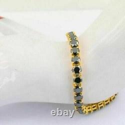 18Ct Lab Created Round Black Diamond 7 Tennis Bracelet 14K Yellow Gold Over 925