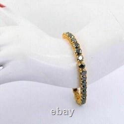 18Ct Lab Created Round Black Diamond 7 Tennis Bracelet 14K Yellow Gold Over 925