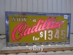 1941 CADILLAC Glass Lighted Dealer Sign Electric Freestanding Box Display