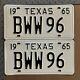 1965 Texas license plate pair BWW 96 YOM DMV LAST PAIR IN THE BOX 9452
