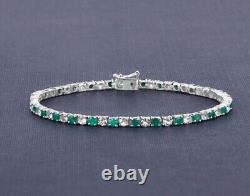 3MM Round Lab Created Moissanite & Emerald Tennis Bracelet in Solid 925 Silver