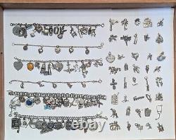 6 Sterling Silver Vintage Charm Bracelets Lot 1970's + Modern Charms 288 Gms