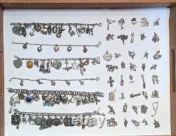 6 Sterling Silver Vintage Charm Bracelets Lot 1970's + Modern Charms 288 Gms