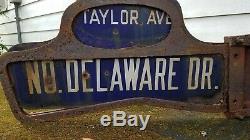 Antique Cast Iron Humpback Porcelain Corner Street Sign Taylor Delaware Vintage