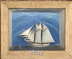 Antique Diorama Maritime Sailing Ship Sailboat Shadow Box Folk art Handmade 1880