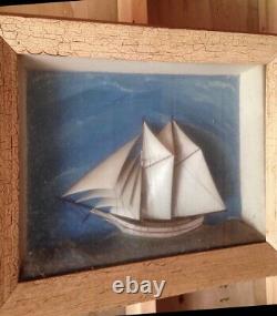 Antique Diorama Maritime Sailing Ship Sailboat Shadow Box Folk art Handmade 1880