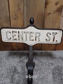 Antique Vintage Porcelain Metal Corner Street Sign WALL STREET & CENTER STREET