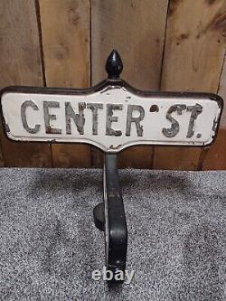Antique Vintage Porcelain Metal Corner Street Sign WALL STREET & CENTER STREET