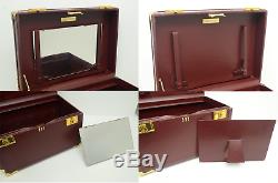 Authentic Cartier Vintage Jewelry Box Must de Burgundy Leather Makeup Case Gold