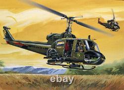 Bell Huey Chopper Uh-1b Original Model Box Top Art Studio Painting Awesome