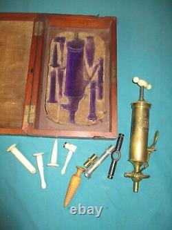 C 1870 MAW SON & THOMPSON Medical Stomach Pump Set in Wood Box # 3706