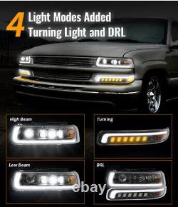 DOT Full LED Headlights Assembly DRL For 99-02 Chevy Silverado 00-06 Suburban