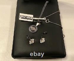 HARLEY DAVIDSON MOD Sterling Crystal Bar & Shield Necklace & Earrings in Box