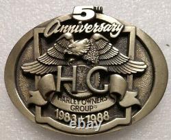 HARLEY DAVIDSON OWNERS GROUP HOG 5th ANNIVERSARY 1983-1988 BELT BUCKLE NEW N BOX