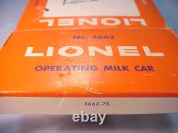 LIONEL #3662 OPERATING MILK CAR -1964 VERSION-POSTWAR ORIGINAL NEWithORIGINAL BOX