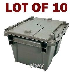LOT OF 10 Global Industrial Plastic Attached Lid 70 Lb Storage Conteiner
