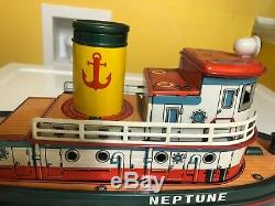 Masudaya Vintage Neptune Tug Boat. All Actions Work Perfectly With Original Box