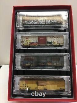 N Scale Micro Trains MTL 993 05 220 A&E Weathered & Graffitied 4-Pack Boxcars