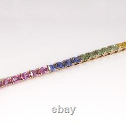 Natural 14Ct Multi Color Sapphire Prong Set 7 Luxury Tennis Bracelet 925 Silver