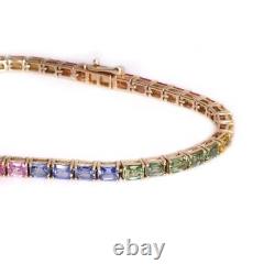 Natural 14Ct Multi Color Sapphire Prong Set 7 Luxury Tennis Bracelet 925 Silver