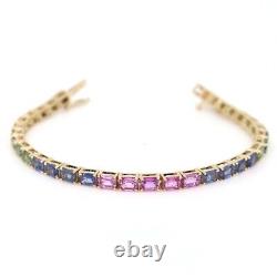 Natural 14Ct Multi Color Sapphire Prong Set 7 Luxury Tennis Bracelet 925 Silver