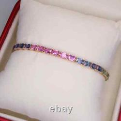 Natural 14Ct Multi Color Sapphire Prong Set 7 Luxury Tennis Bracelet 925 Silver