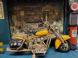 Old Modern Handicrafts Vintage Harley Motorcycle Shadow Box on Wood Frame