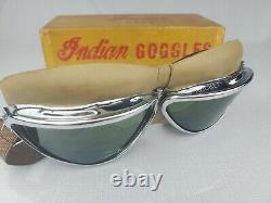 RARE Indian Motorcycle Aviation Goggles Green & Chrome Original Box''Rocket'