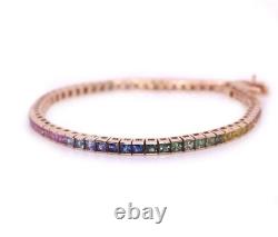 Rainbow Sapphire Men's Women's Tennis Bracelet 9Ct Lab Created 925 14K Gold Over