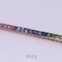 Rainbow Sapphire Men's Women's Tennis Bracelet 9Ct Lab Created 925 14K Gold Over