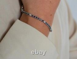 Round 6Ct Lab Created Blue Sapphire & Moissanite Tennis Bracelet- 7 925 Silver