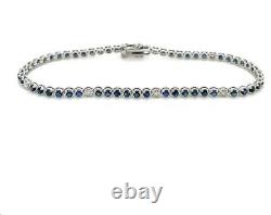 Round 6Ct Lab Created Blue Sapphire & Moissanite Tennis Bracelet- 7 925 Silver