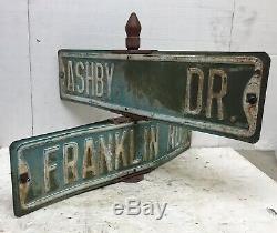 VTG Antique Double Sided Corner Road Street Sign FRANKLIN & ASHBY Brentwood, TN
