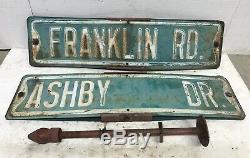 VTG Antique Double Sided Corner Road Street Sign FRANKLIN & ASHBY Brentwood, TN