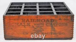 Vintage Binney & Smith RAILROAD CHALK WOOD BOX crate white crayons CRAYOLA NY