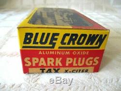 Vintage Blue Crown Spark Plugs- Full New Old Stock Box- Indy 500 Winner-sign