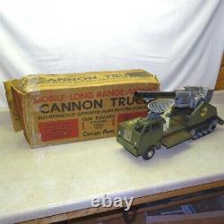 Vintage Marx Cannon Truck + Box, Battery Op, Pointed Missiles, 23, 3374