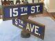 Vintage Porcelain Corner Street Sign 5th Ave. And 15th St. 1930's 1940's 1950's