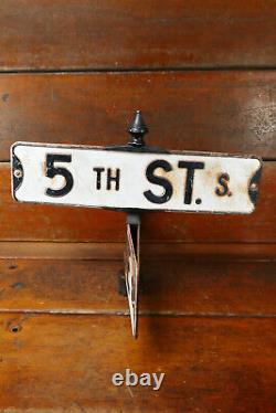 Vintage Street Sign Double Sided Embossed 4way Corner Intersection Bracket Metal