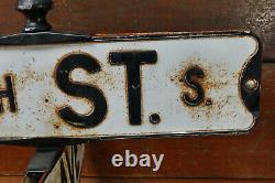 Vintage Street Sign Double Sided Embossed 4way Corner Intersection Bracket Metal