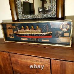 Vintage Titanic 1912 3D Shadow Box Ship on Glass Display Case