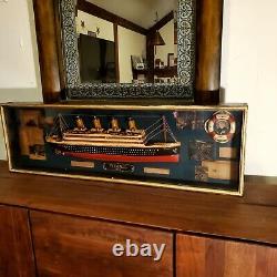 Vintage Titanic 1912 3D Shadow Box Ship on Glass Display Case
