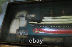 Vintage Titanic Wooden Model in Large 42 Shadow Box Very Cool