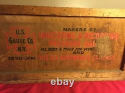 Vintage U. S. GAUGE CO NY Pressure Gauges Automotive Compass Wood Shipping Crate