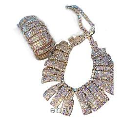Vintage Vivid Alice Caviness Aurora Borealis Rhinestone Bib Necklace Bracelet AB