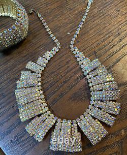 Vintage Vivid Alice Caviness Aurora Borealis Rhinestone Bib Necklace Bracelet AB