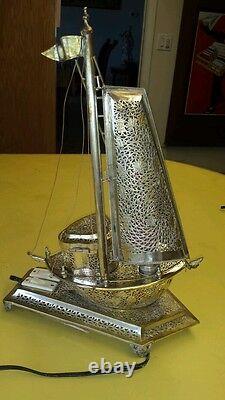 Whimsical model silverplate sailboat/lamp/jewerly box 1930s